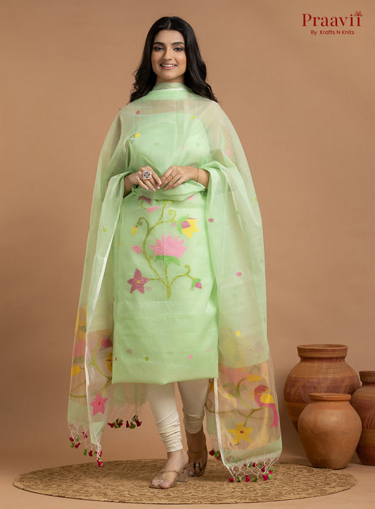 Mint Green Unstitched Muslin Jamdani 2-Piece Suit Set