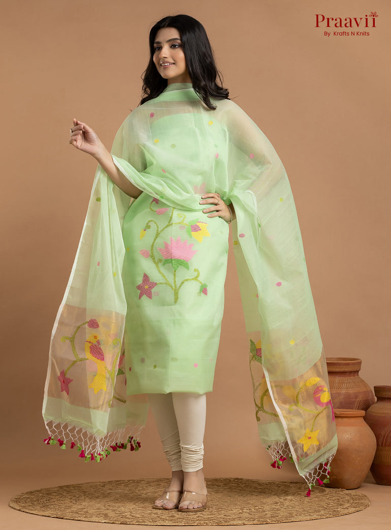 Mint Green Unstitched Muslin Jamdani 2-Piece Suit Set