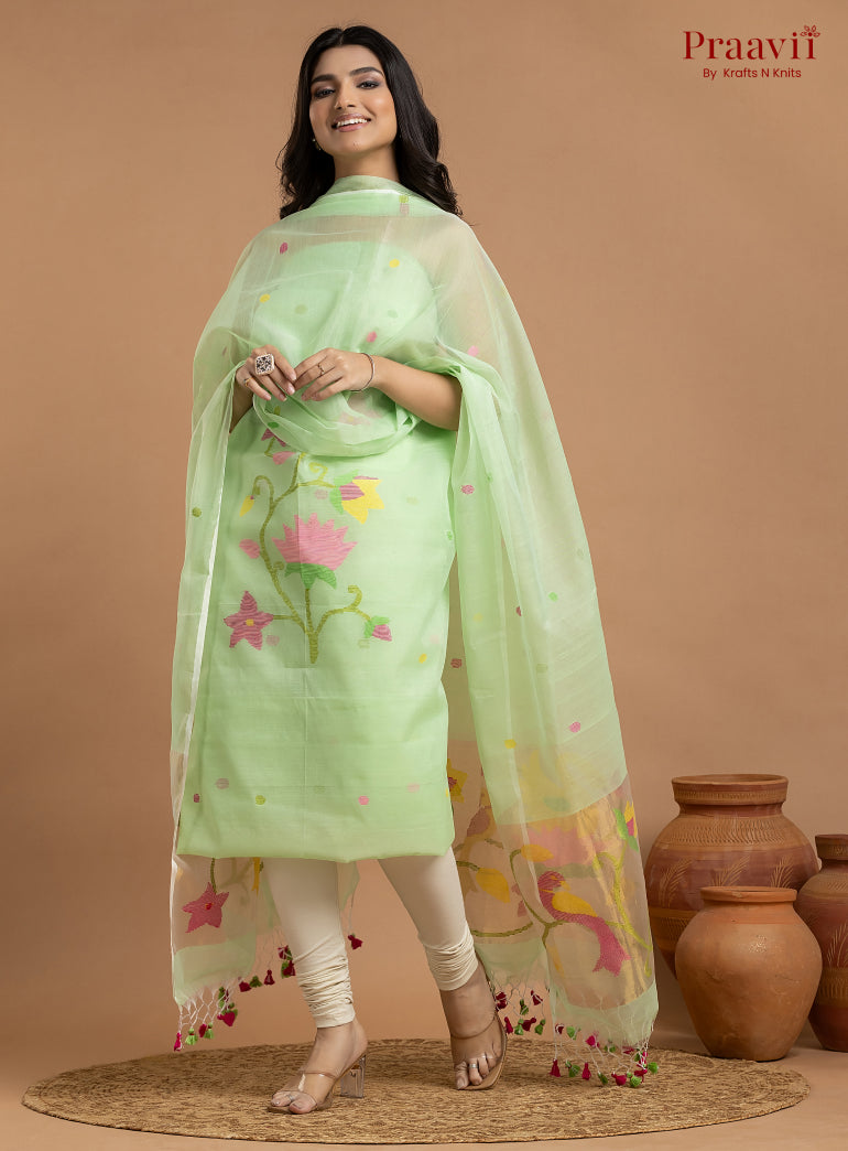 Mint Green Unstitched Muslin Jamdani 2-Piece Suit Set