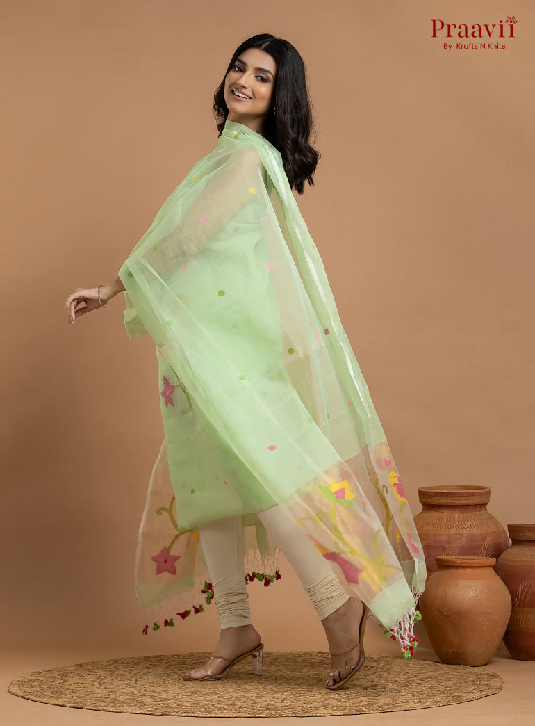 Mint Green Unstitched Muslin Jamdani 2-Piece Suit Set