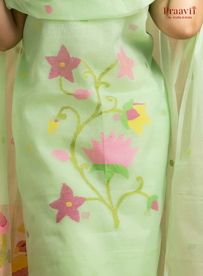 Mint Green Unstitched Muslin Jamdani 2-Piece Suit Set
