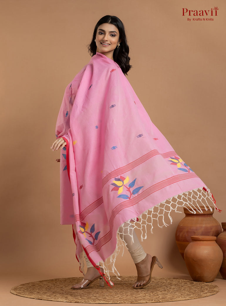 Pink Unstitched Cotton Jamdani 2-Piece Suit Set