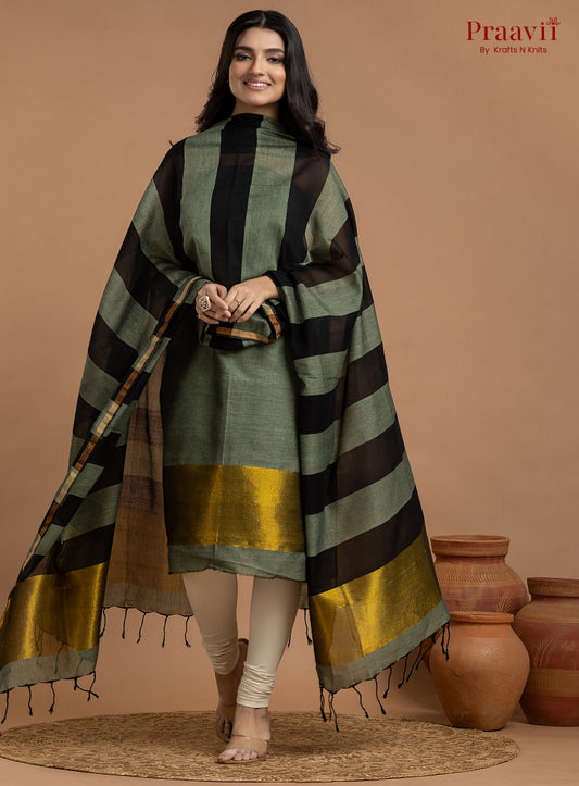Pastel Green Unstitched Cotton with Tissue 2-Piece Suit Set