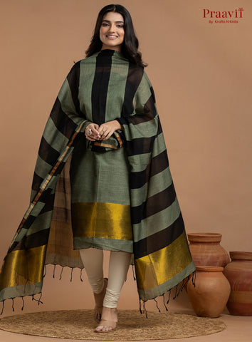 Pastel Green Unstitched Cotton with Tissue 2-Piece Suit Set
