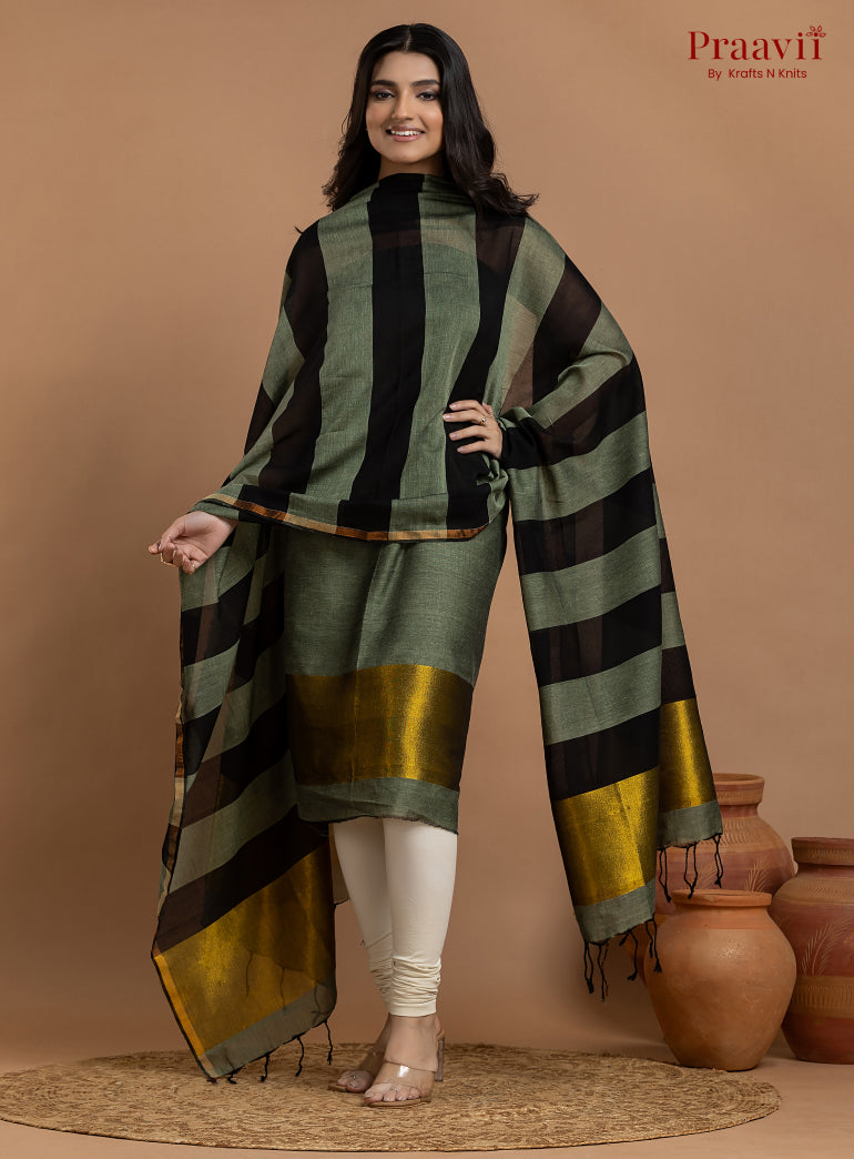 Pastel Green Unstitched Cotton with Tissue 2-Piece Suit Set