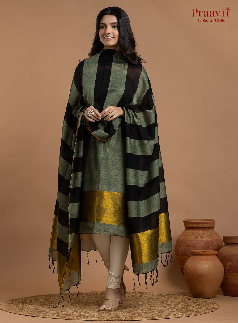 Pastel Green Unstitched Cotton with Tissue 2-Piece Suit Set