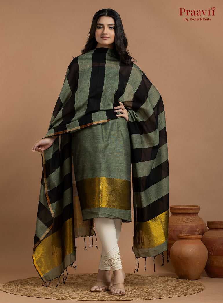 Pastel Green Unstitched Cotton with Tissue 2-Piece Suit Set