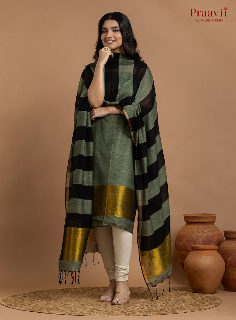 Pastel Green Unstitched Cotton with Tissue 2-Piece Suit Set