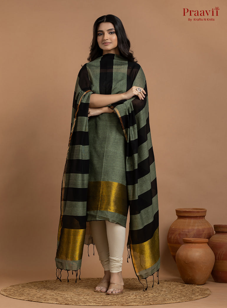 Pastel Green Unstitched Cotton with Tissue 2-Piece Suit Set