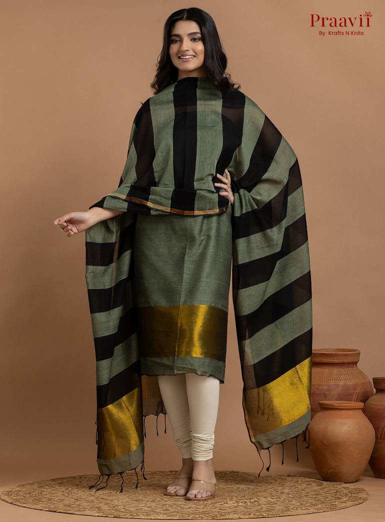 Pastel Green Unstitched Cotton with Tissue 2-Piece Suit Set