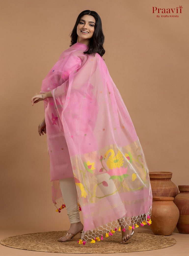 Baby Pink Unstitched Muslin Jamdani 2-Piece Suit Set