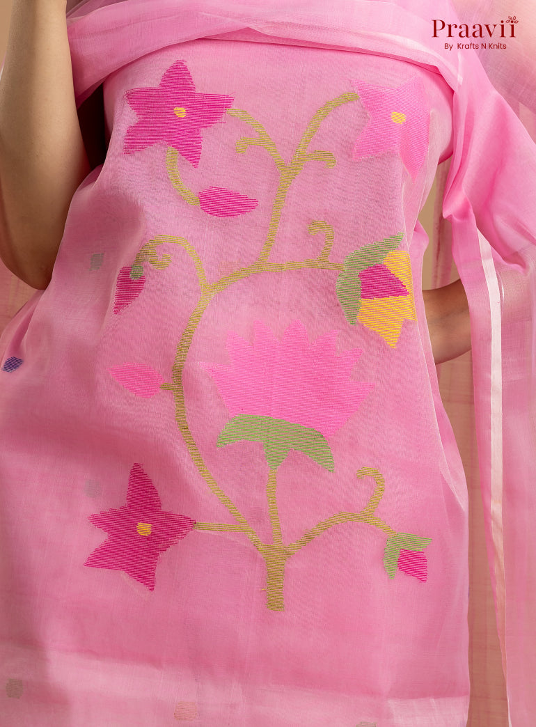 Baby Pink Unstitched Muslin Jamdani 2-Piece Suit Set