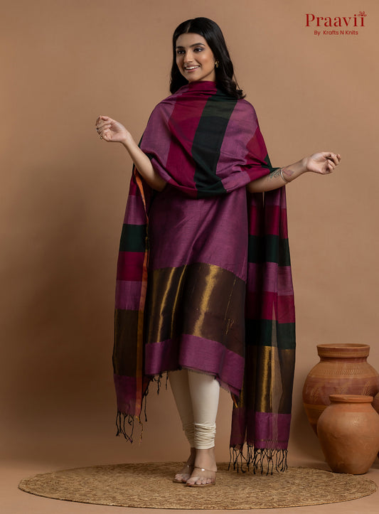 Magenta Unstitched Cotton with Tissue 2-Piece Suit Set
