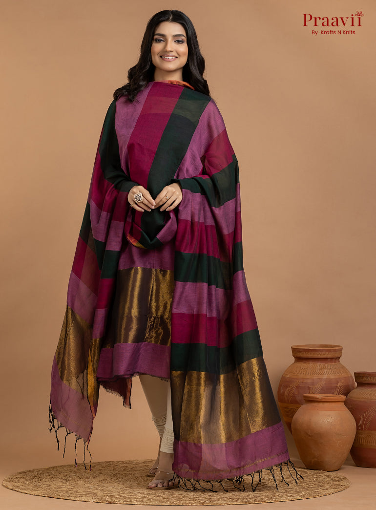 Magenta Unstitched Cotton with Tissue 2-Piece Suit Set