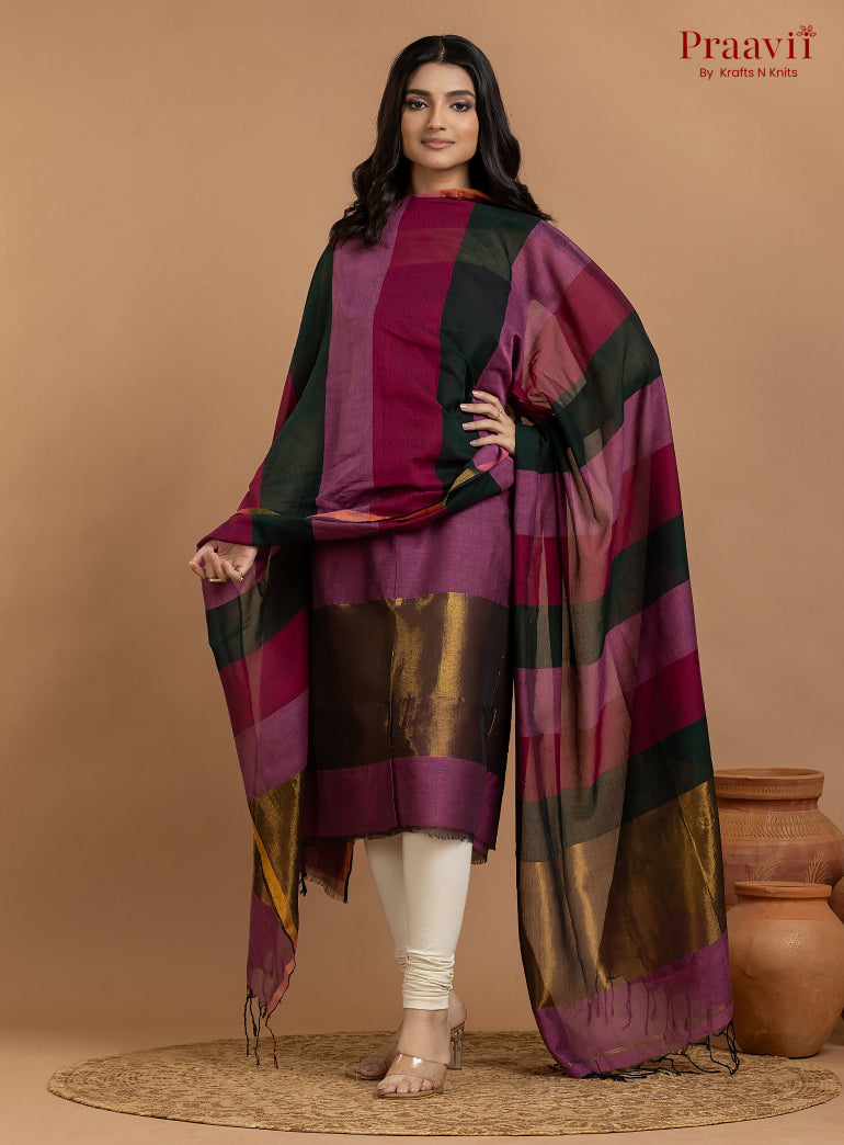 Magenta Unstitched Cotton with Tissue 2-Piece Suit Set