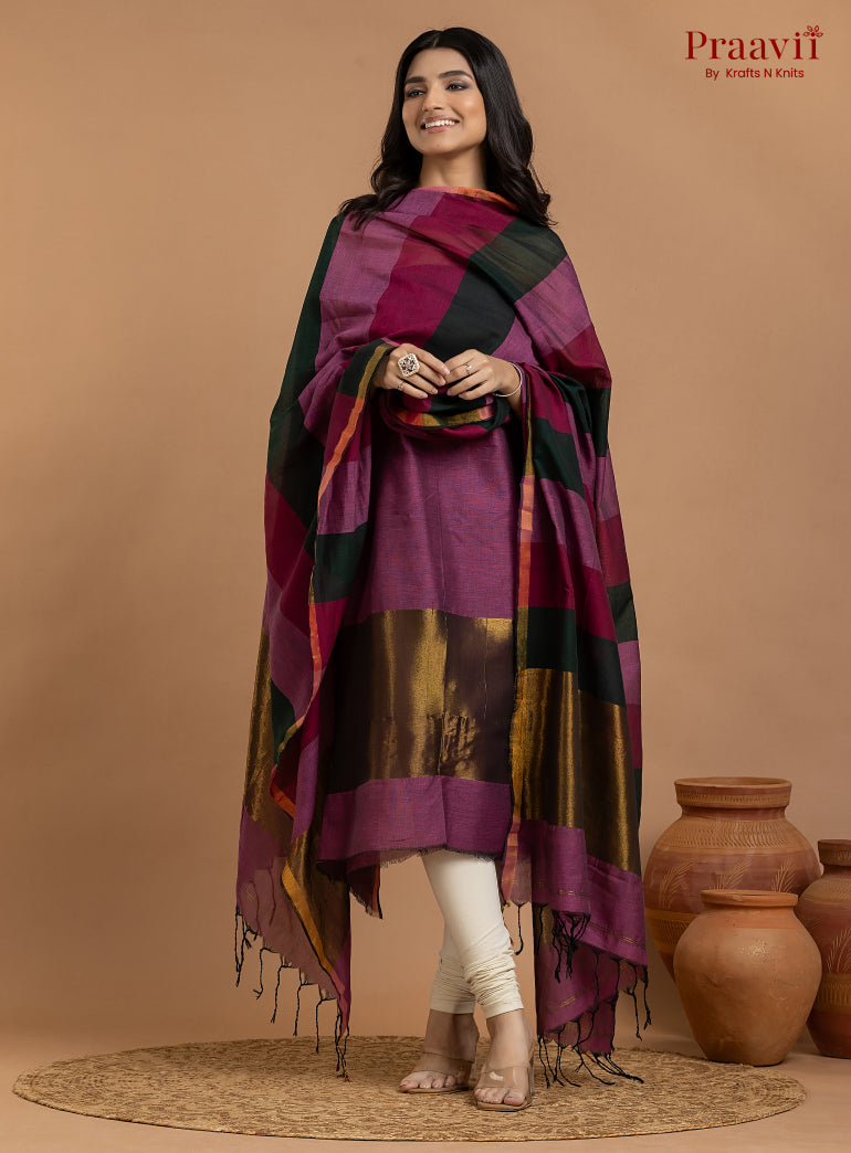Magenta Unstitched Cotton with Tissue 2-Piece Suit Set