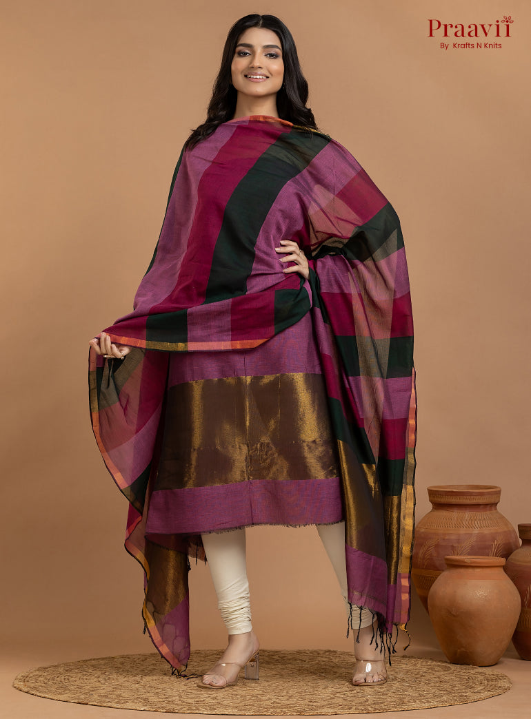 Magenta Unstitched Cotton with Tissue 2-Piece Suit Set