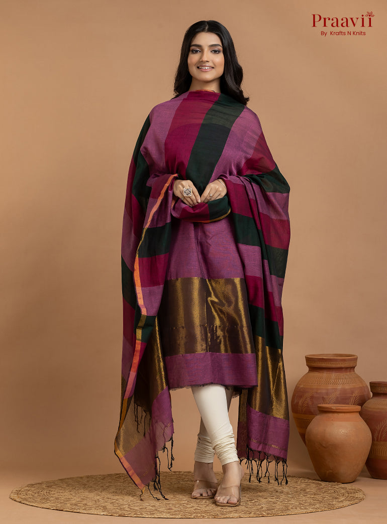 Magenta Unstitched Cotton with Tissue 2-Piece Suit Set