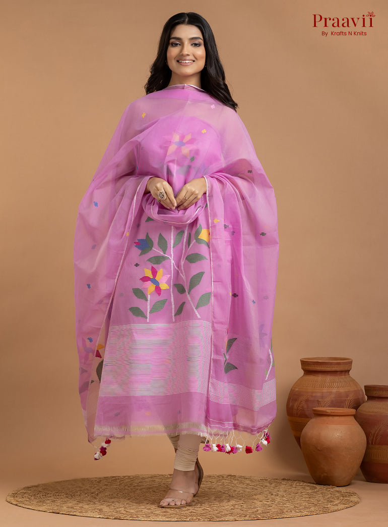 Fuchsia Pink Unstitched Muslin Jamdani 2-Piece Suit Set
