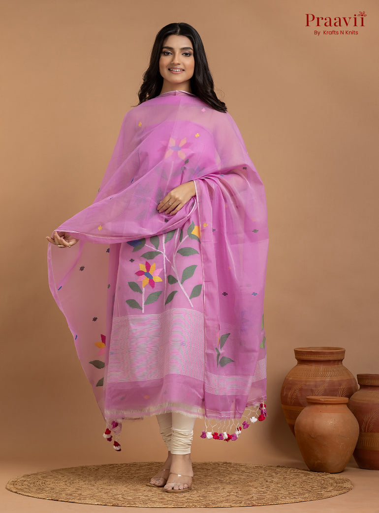 Fuchsia Pink Unstitched Muslin Jamdani 2-Piece Suit Set