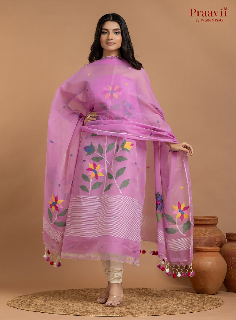 Fuchsia Pink Unstitched Muslin Jamdani 2-Piece Suit Set