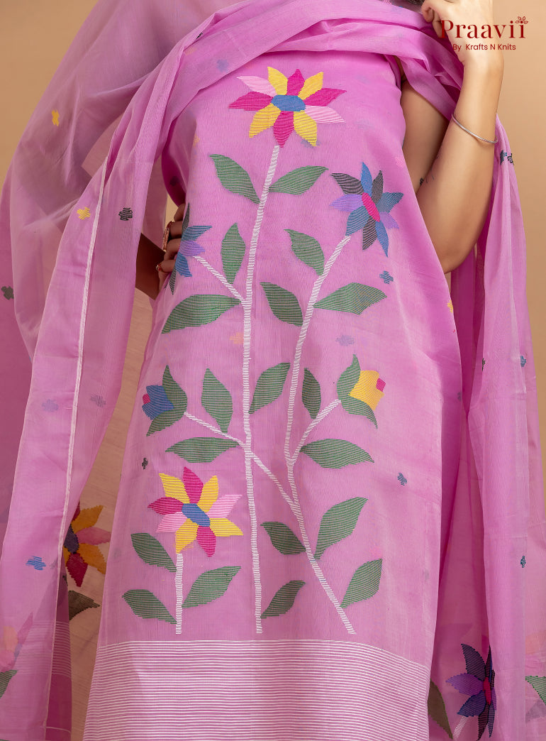 Fuchsia Pink Unstitched Muslin Jamdani 2-Piece Suit Set