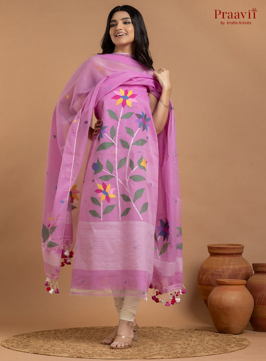 Fuchsia Pink Unstitched Muslin Jamdani 2-Piece Suit Set