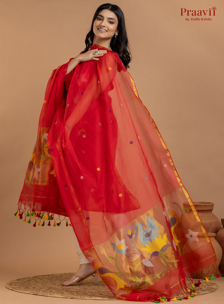 Red Unstitched Muslin Jamdani 2-Piece Suit Set