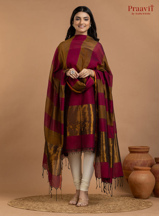 Rose Red Unstitched Cotton with Tissue 2-Piece Suit Set