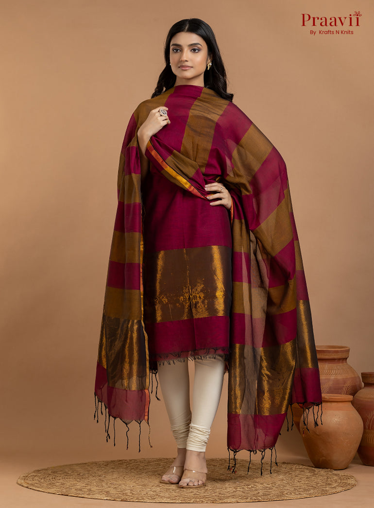 Rose Red Unstitched Cotton with Tissue 2-Piece Suit Set