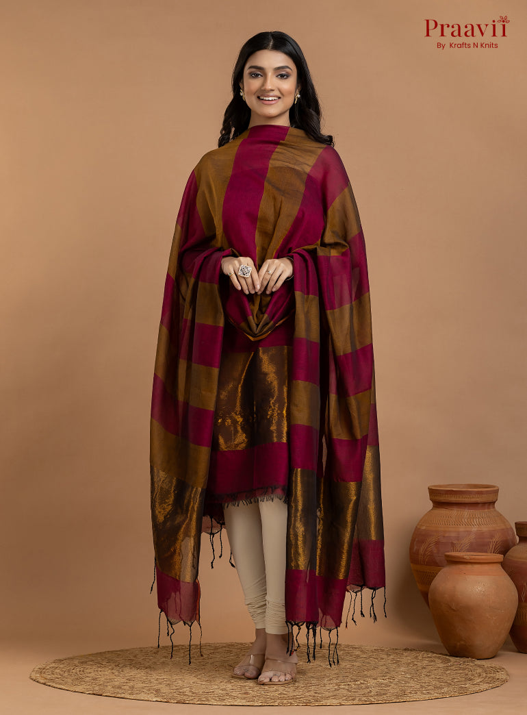 Rose Red Unstitched Cotton with Tissue 2-Piece Suit Set