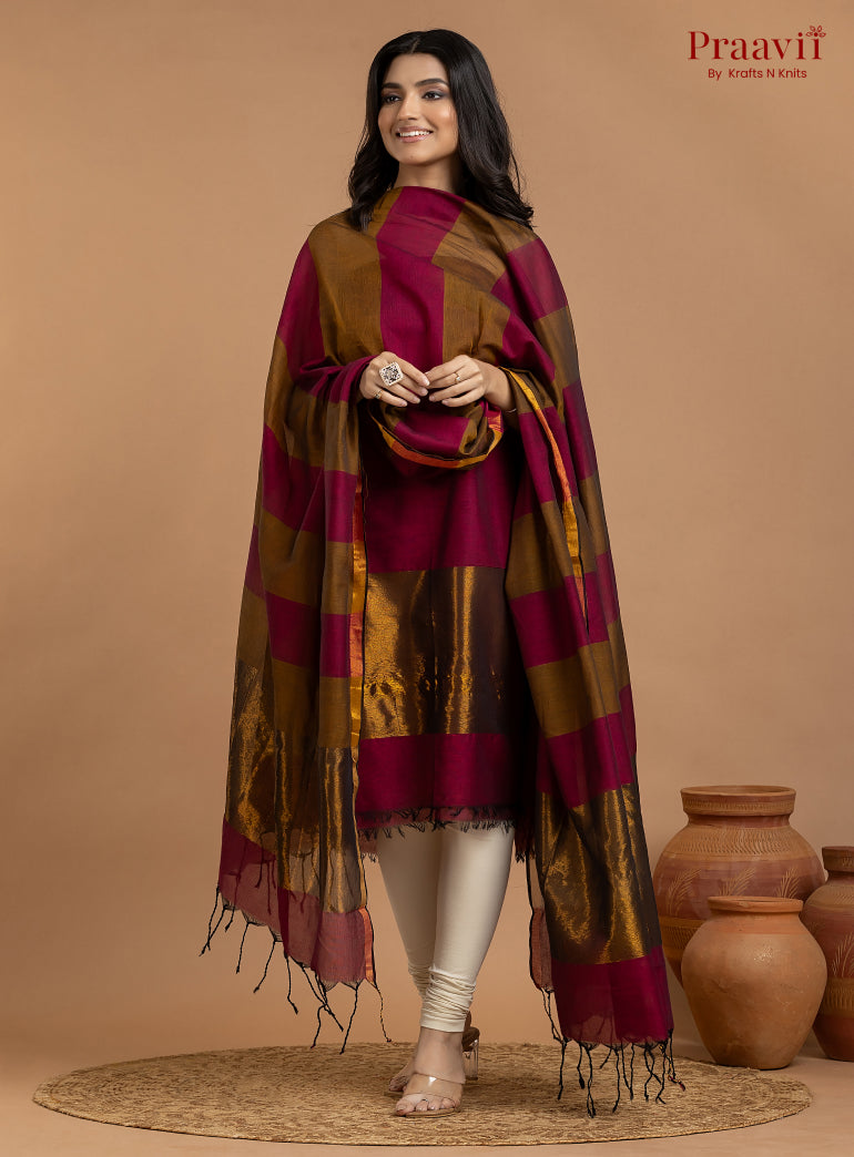 Rose Red Unstitched Cotton with Tissue 2-Piece Suit Set