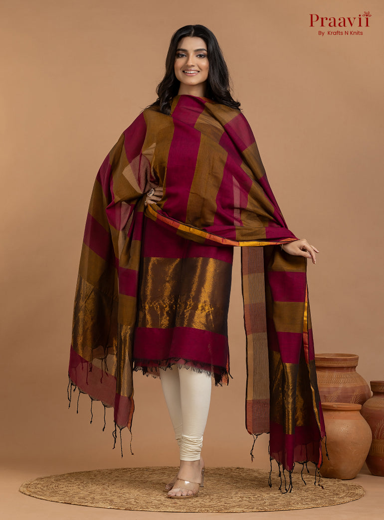 Rose Red Unstitched Cotton with Tissue 2-Piece Suit Set