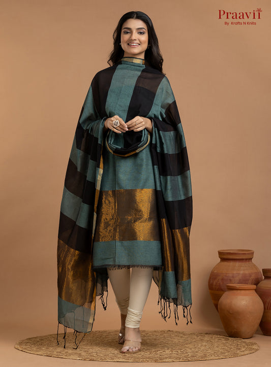 Pastel Blue Unstitched Cotton with Tissue 2-Piece Suit Set