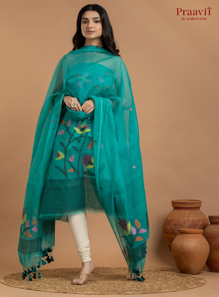 Sea Green Unstitched Muslin Jamdani 2-Piece Suit Set