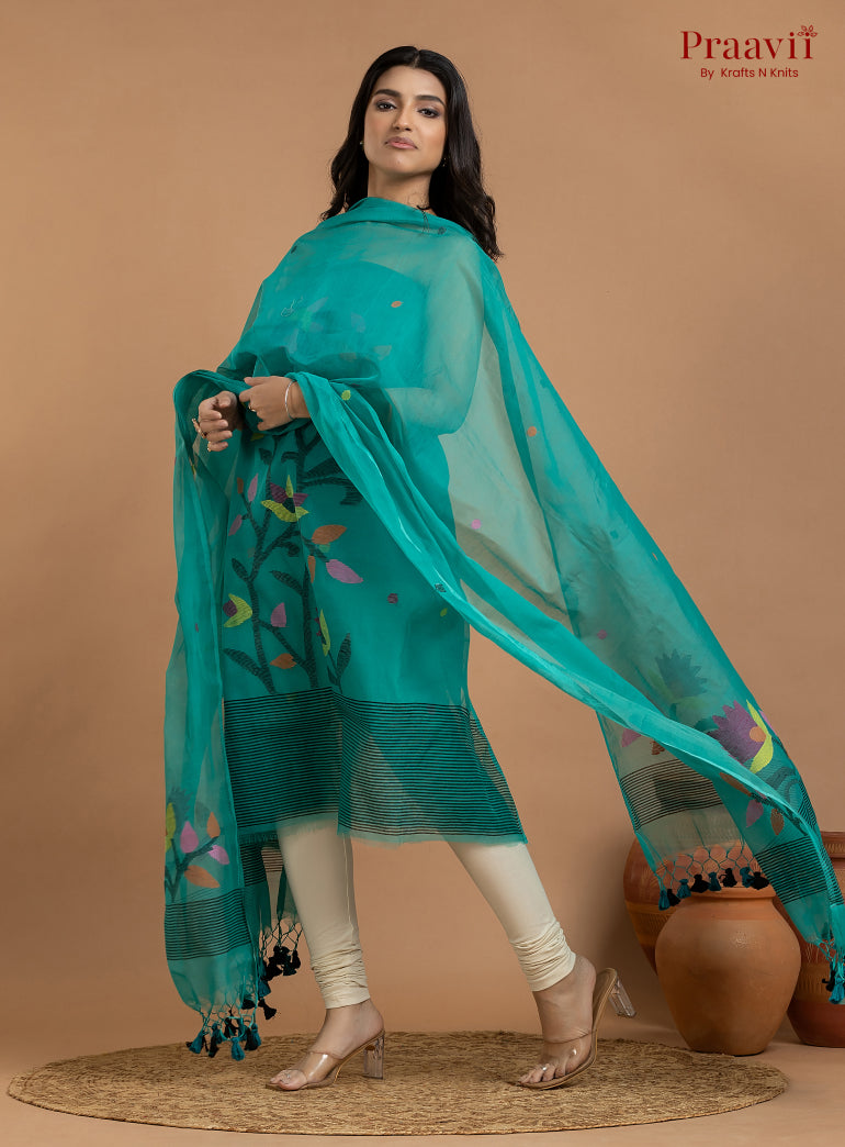 Sea Green Unstitched Muslin Jamdani 2-Piece Suit Set