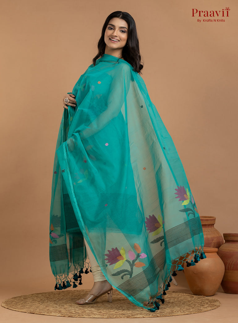 Sea Green Unstitched Muslin Jamdani 2-Piece Suit Set