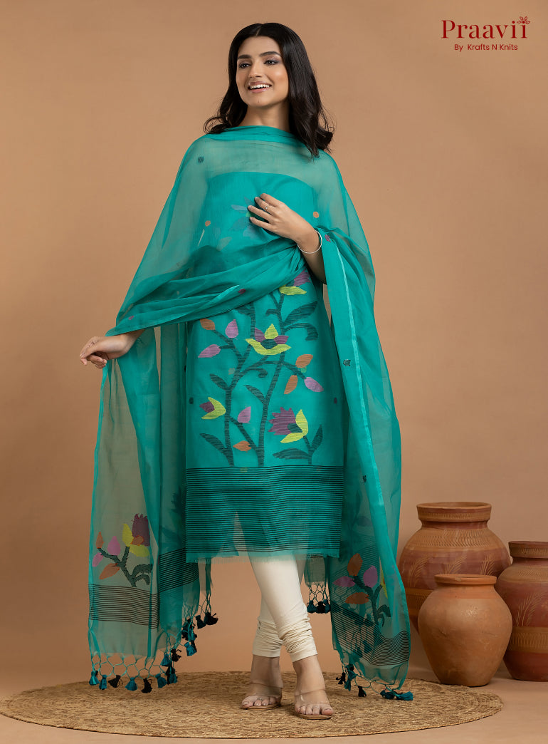 Sea Green Unstitched Muslin Jamdani 2-Piece Suit Set