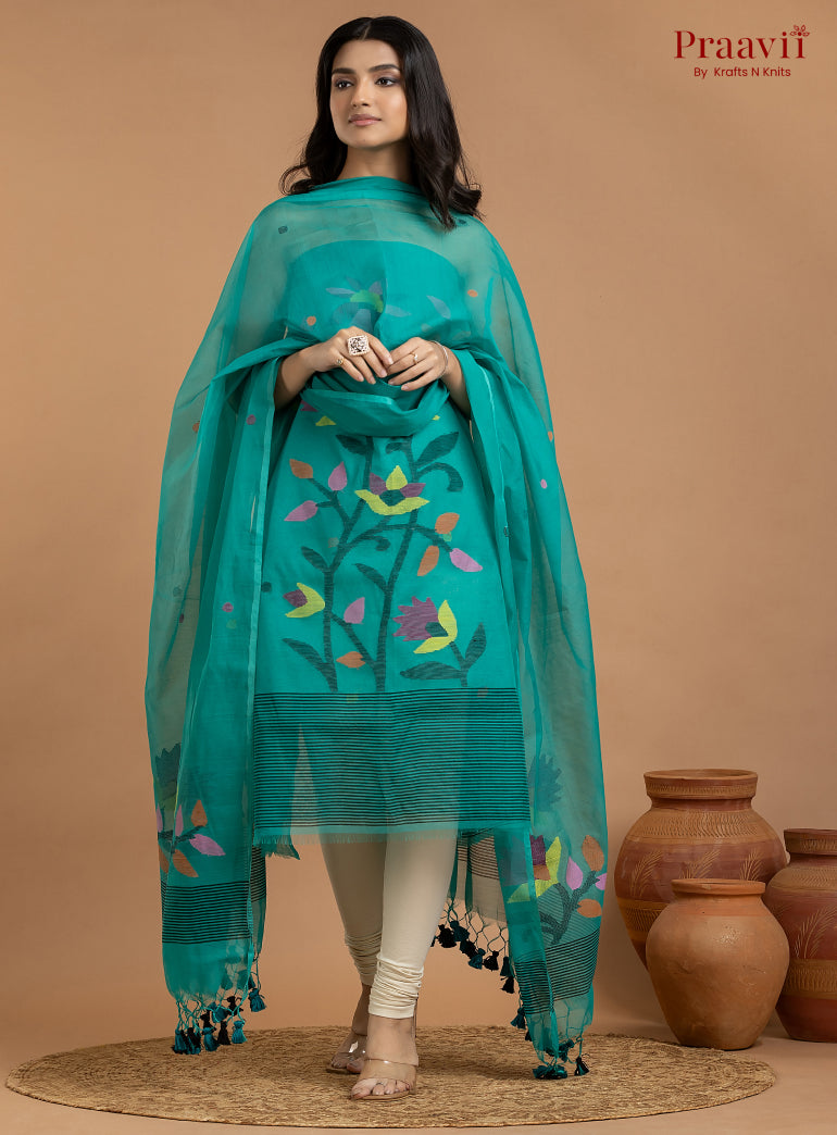Sea Green Unstitched Muslin Jamdani 2-Piece Suit Set
