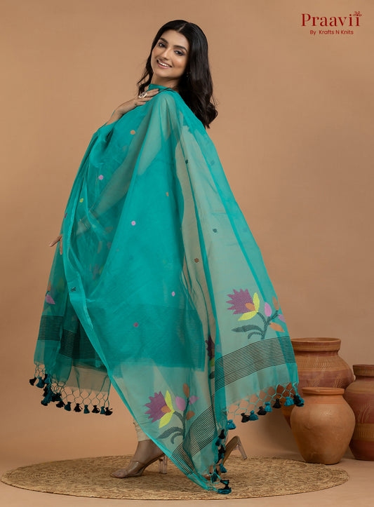 Sea Green Unstitched Muslin Jamdani 2-Piece Suit Set