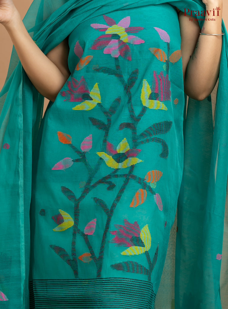 Sea Green Unstitched Muslin Jamdani 2-Piece Suit Set