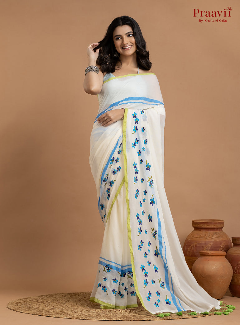 White Pure Mulmul Cotton Saree