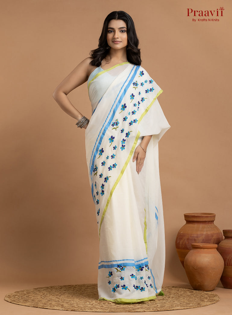 White Pure Mulmul Cotton Saree