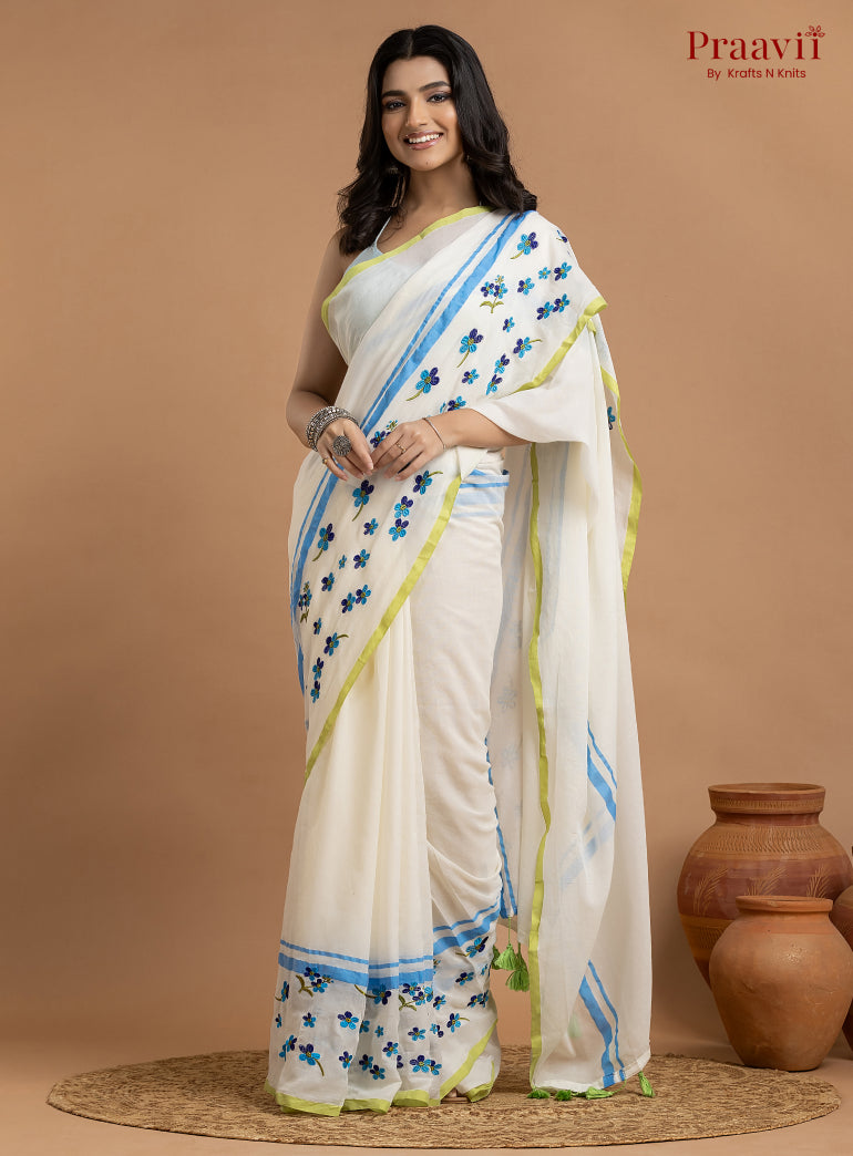 White Pure Mulmul Cotton Saree
