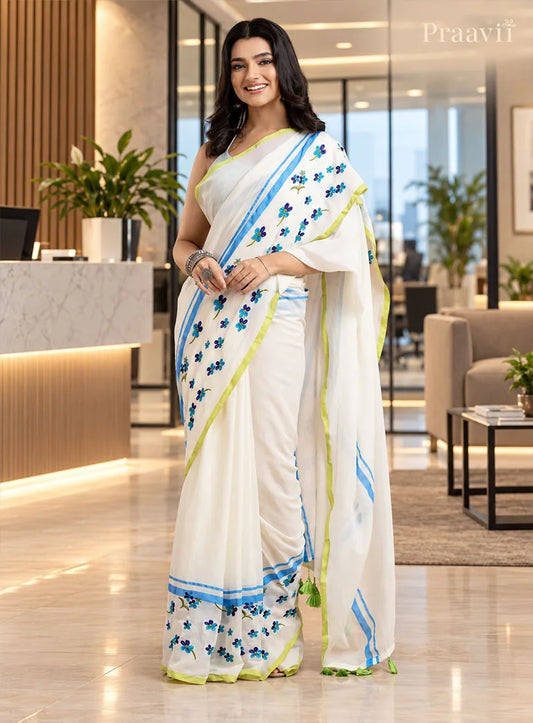 White Pure Mulmul Cotton Saree