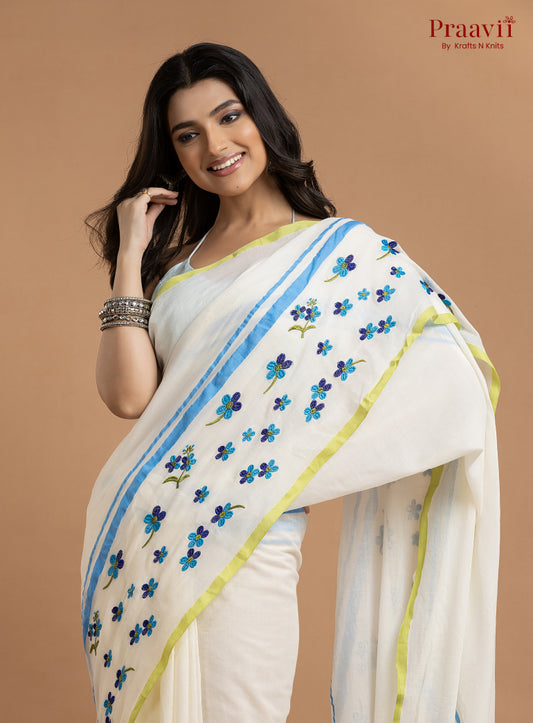White Pure Mulmul Cotton Saree