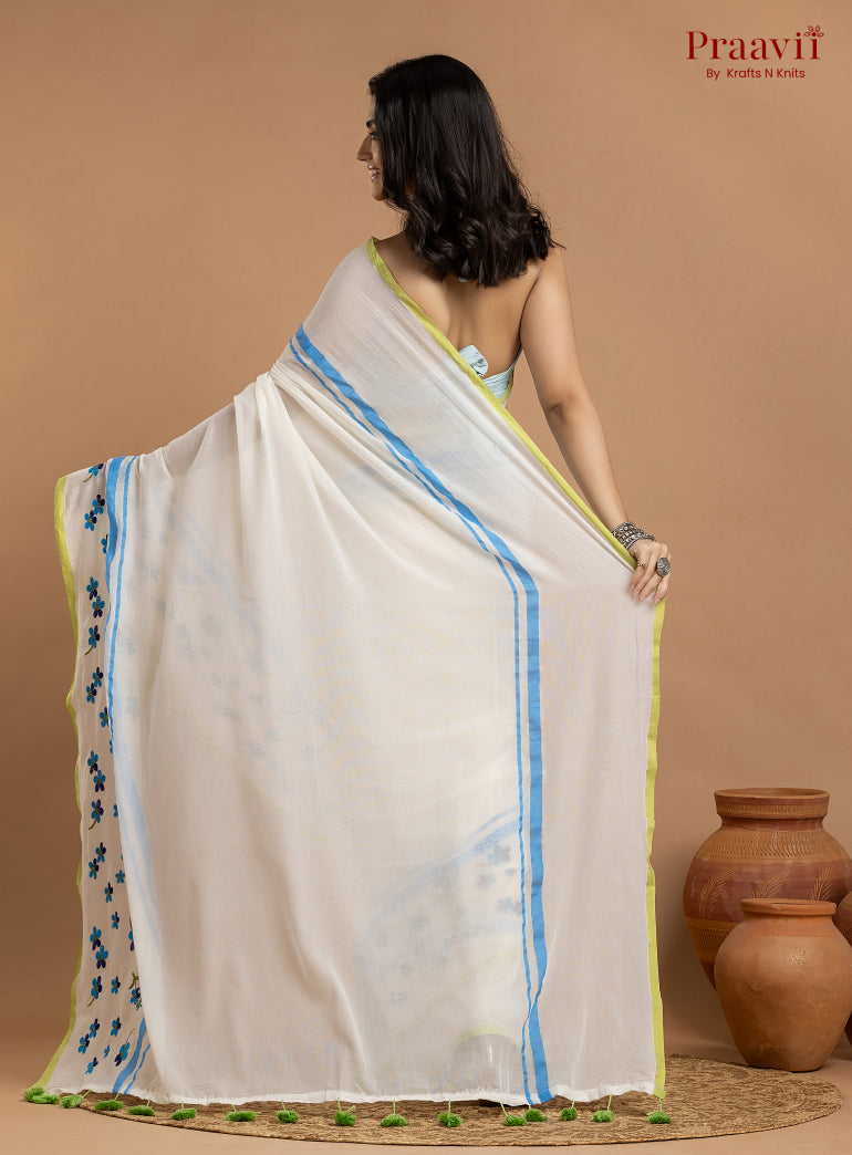 White Pure Mulmul Cotton Saree
