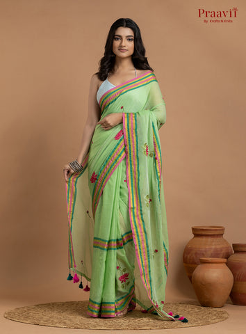 Green Pure Mulmul Cotton Saree