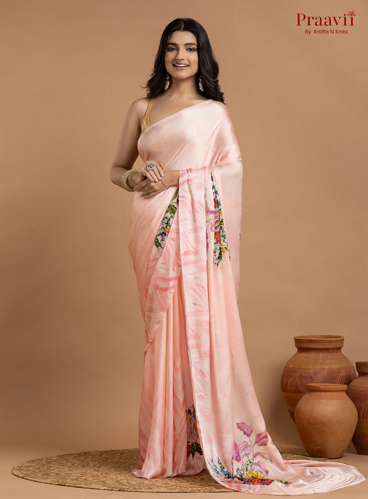 Vanilla Pink Crepe Satin Saree with Sequin Work