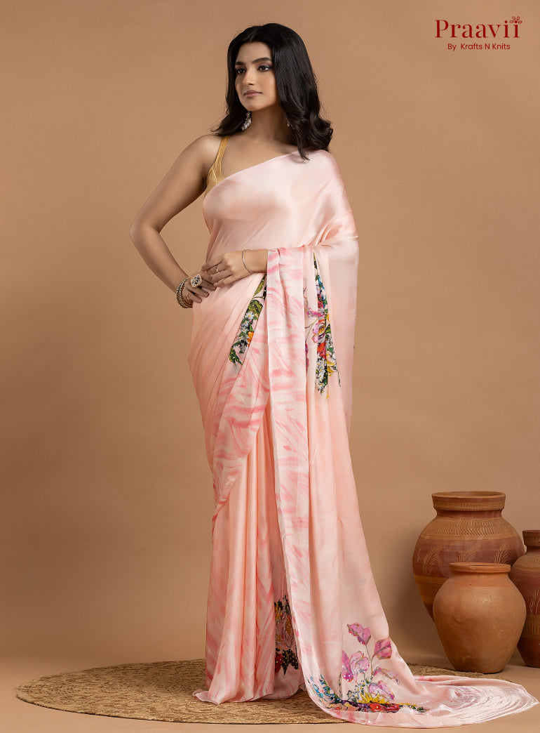 Vanilla Pink Crepe Satin Saree with Sequin Work